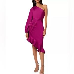 Liv Foster One Shoulder Emily Satin Cocktail Dress Wine Berry Women’s Sz 2